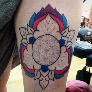 Seed of life and flower tattoo