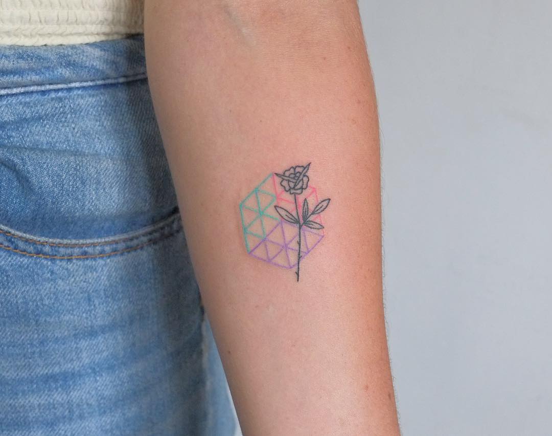 Seed of life and rose tattoo