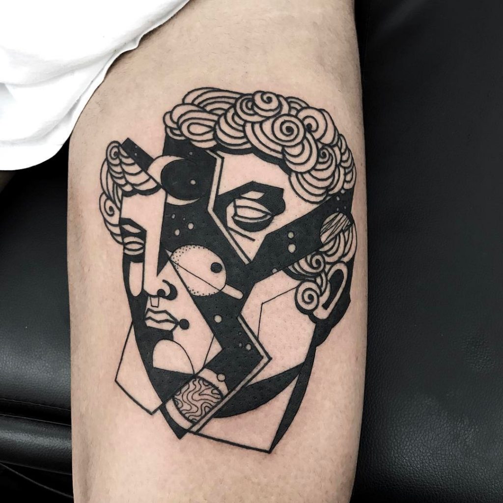 Surreal black and white tattoo of an old greek statue on Craiyon