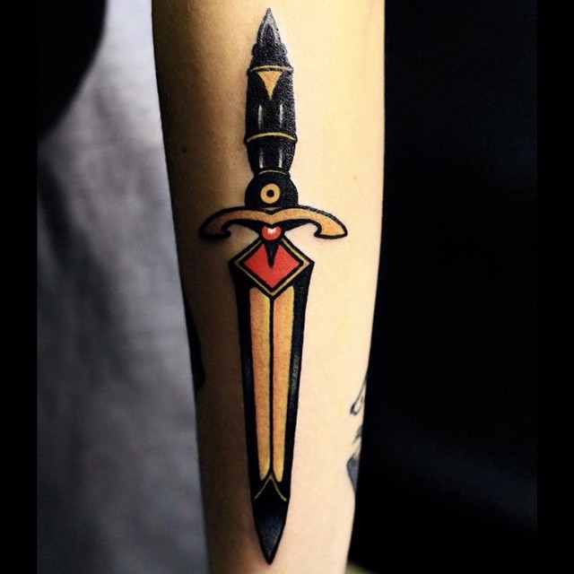 Simple traditional dagger tattoo