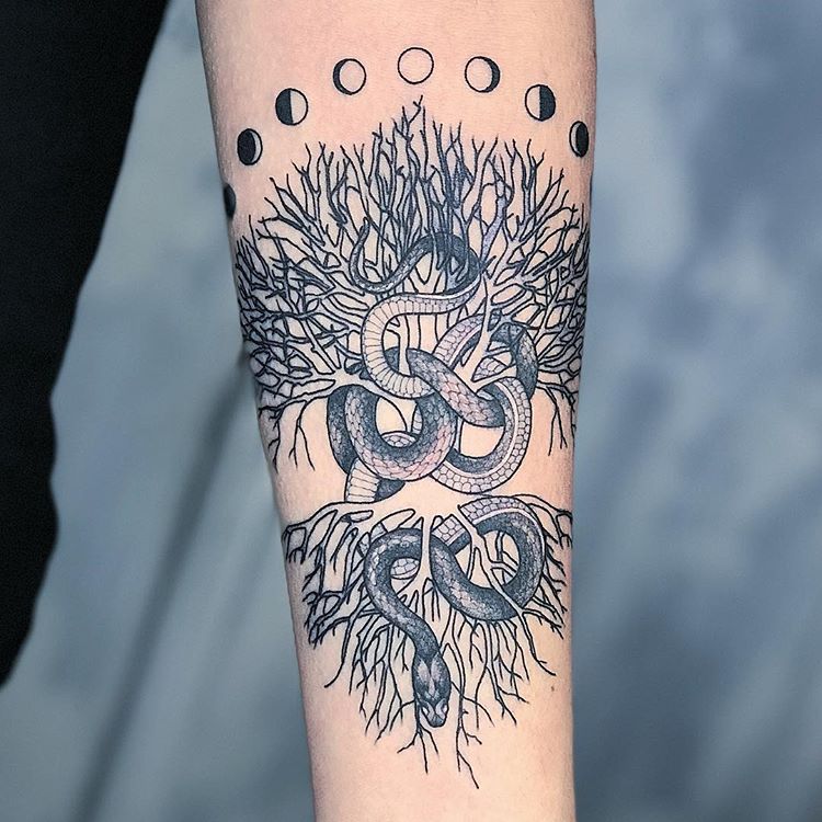 Snake and tree of life tattoo