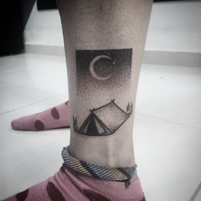 Tent and crescent moon tattoo