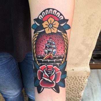 Traditional ship and flowers