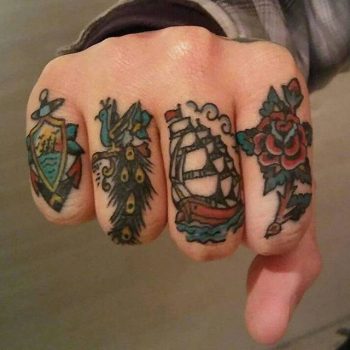 Traditional ship, flower and anchor tattoos