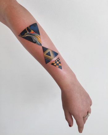 Vaporwave style triangles tattoo