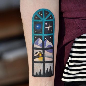 Winter landscape through a window