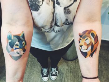 Wolf and lion tattoos