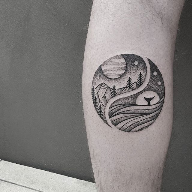Yin and yang landscape tattoo