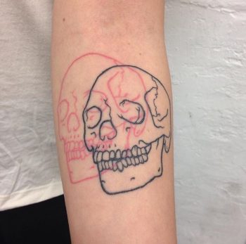 3d pink and black skull tattoo