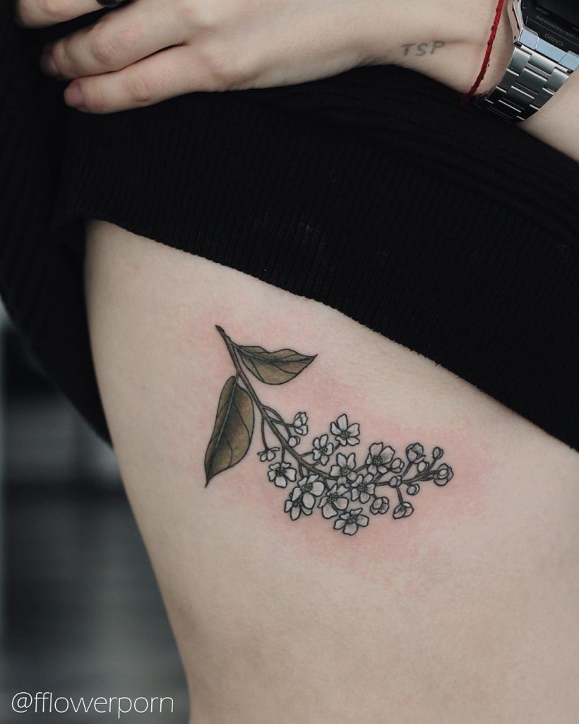 Bird cherry tattoo