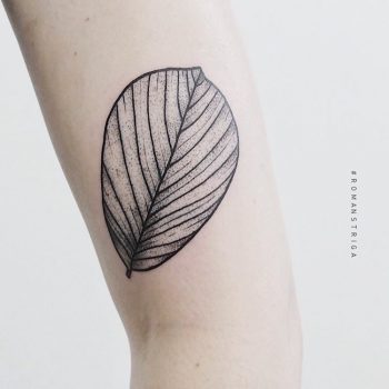 Black and grey leaf tattoo