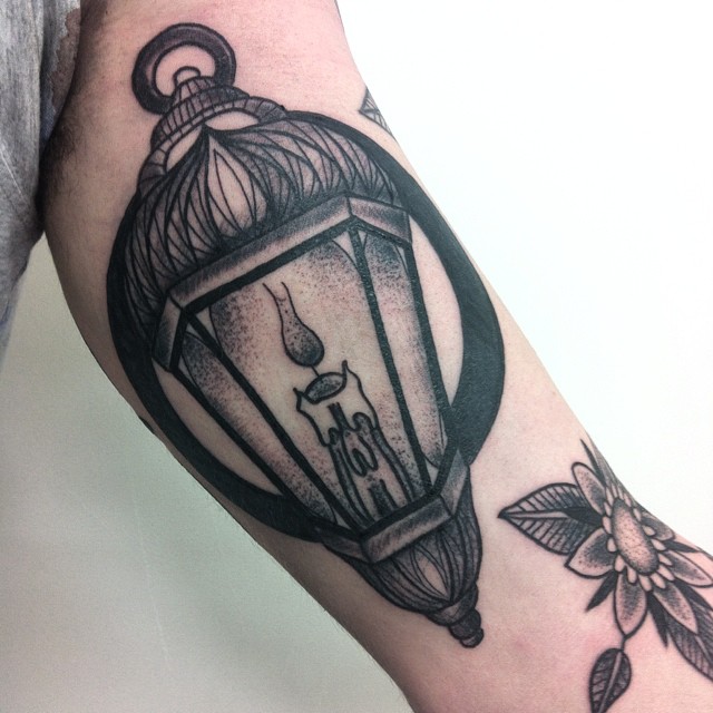 Blackwork lantern tattoo