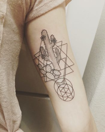 Cactus and geometric shapes tattoo