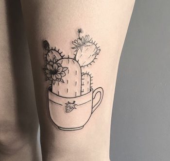 Cactus in a teacup tattoo