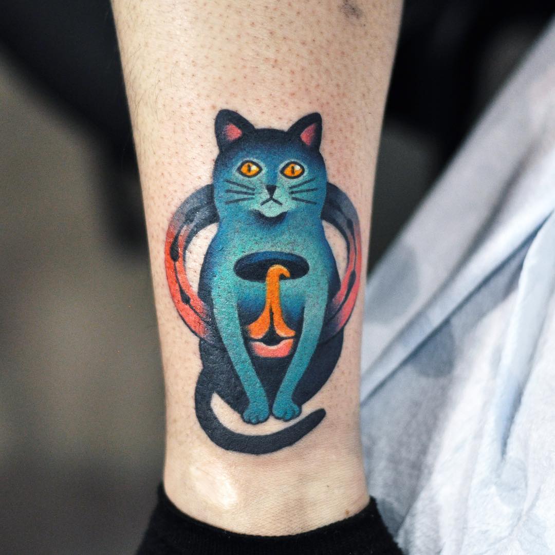 Cat with a circle tattoo