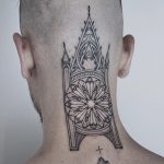 Church tattoo on the neck and head