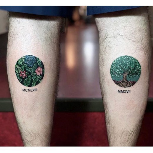 Circular botanical tattoos by tattooist dusty past