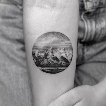 Circular landscape tattoo by sanghyuk ko