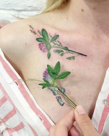Clover with grass tattoo