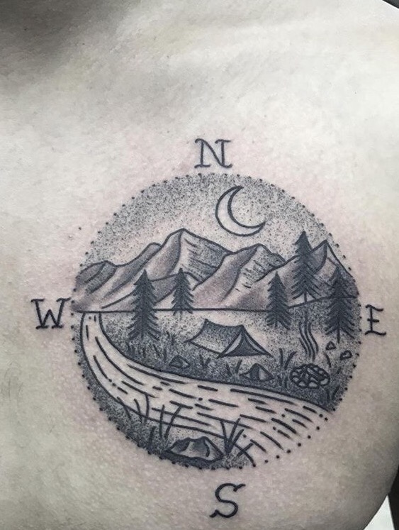 Compass landscape tattoo