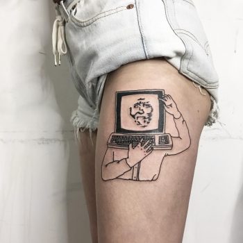 Computer head tattoo