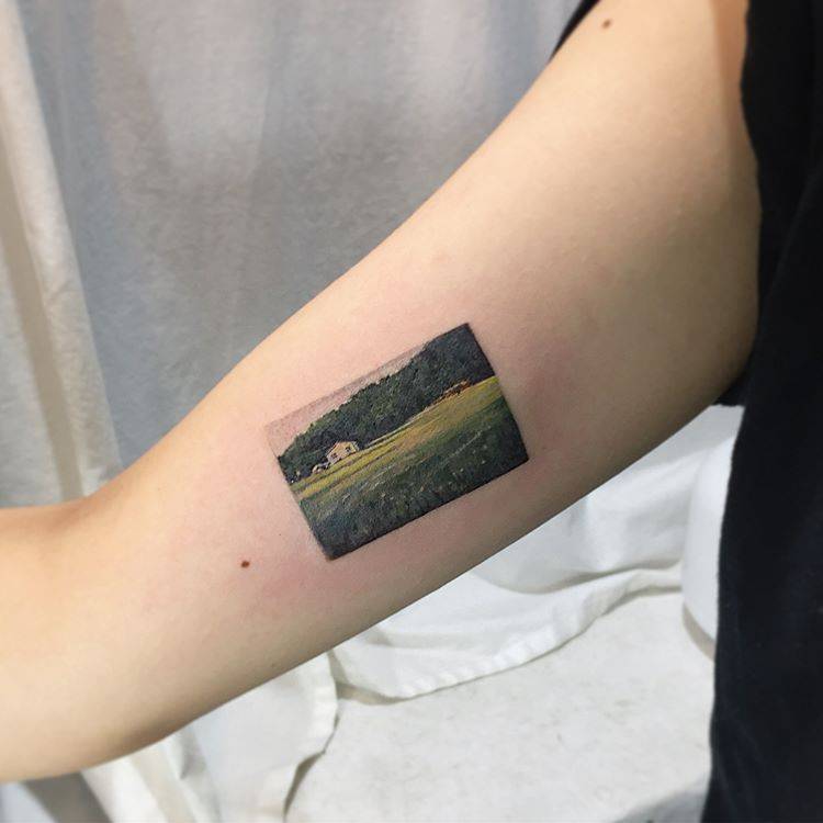 Countryside landscape tattoo by muha lee