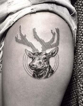Deer with linear antlers tattoo