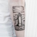 Dotwork lighthouse tattoo by dogma noir