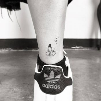Girl and cat on the cloud tattoo