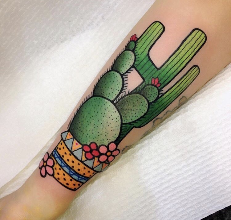 Green cacti tattoo by miss quartz