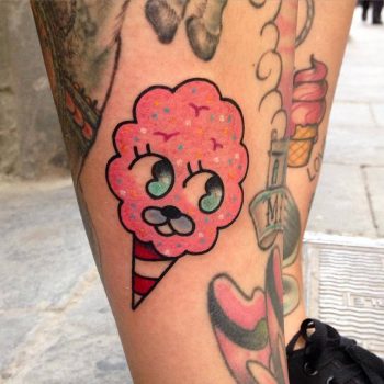 Kawaii style cotton candy tattoo on the shin