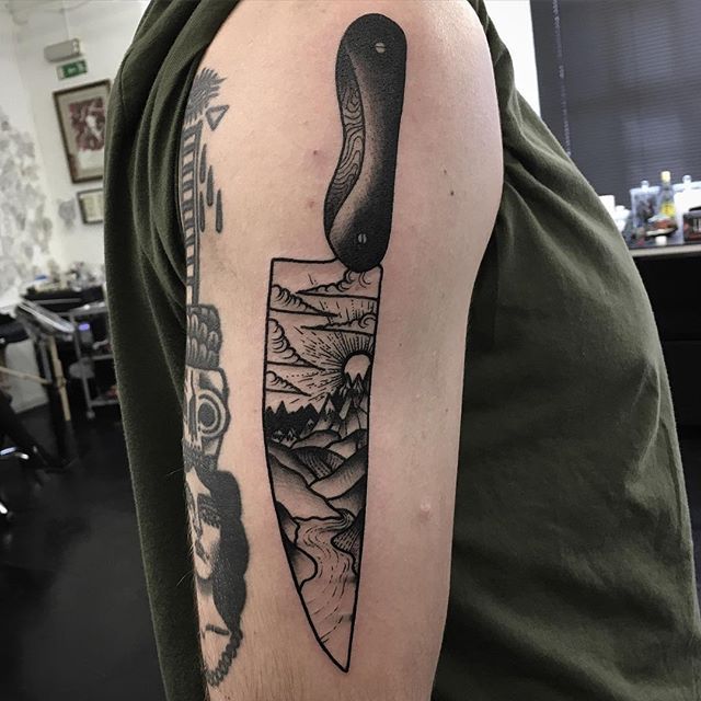 Landscape knife tattoo by scott move