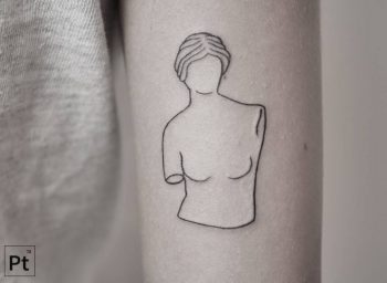 Linear woman's bust tattoo
