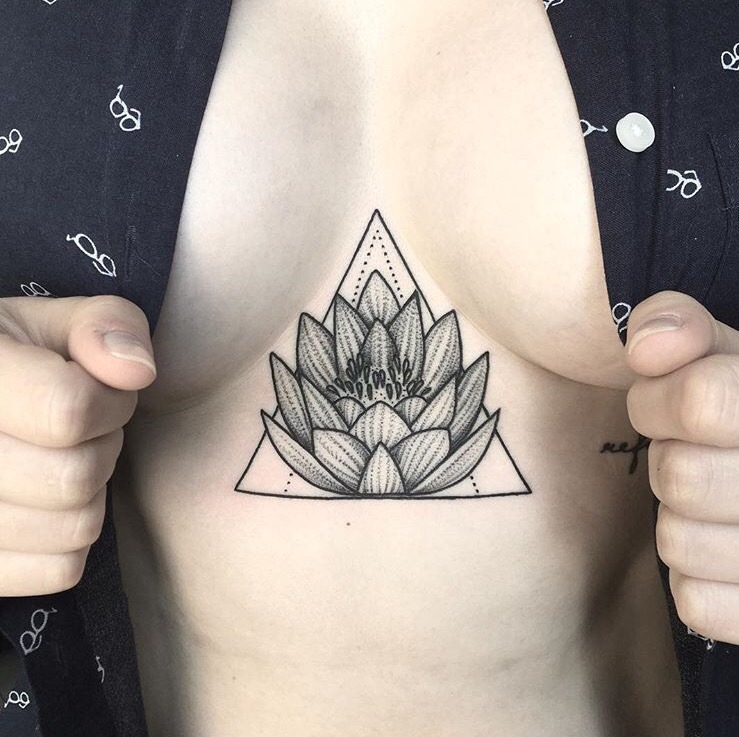 Lotus flower sternum tattoo by klaudia holda - Tattoogrid.net.