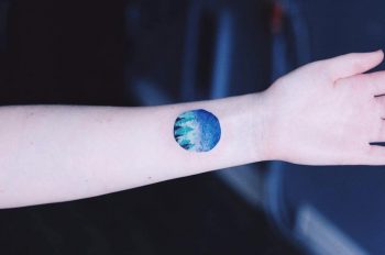 Micro coloured forest starry sky tattoo by helen