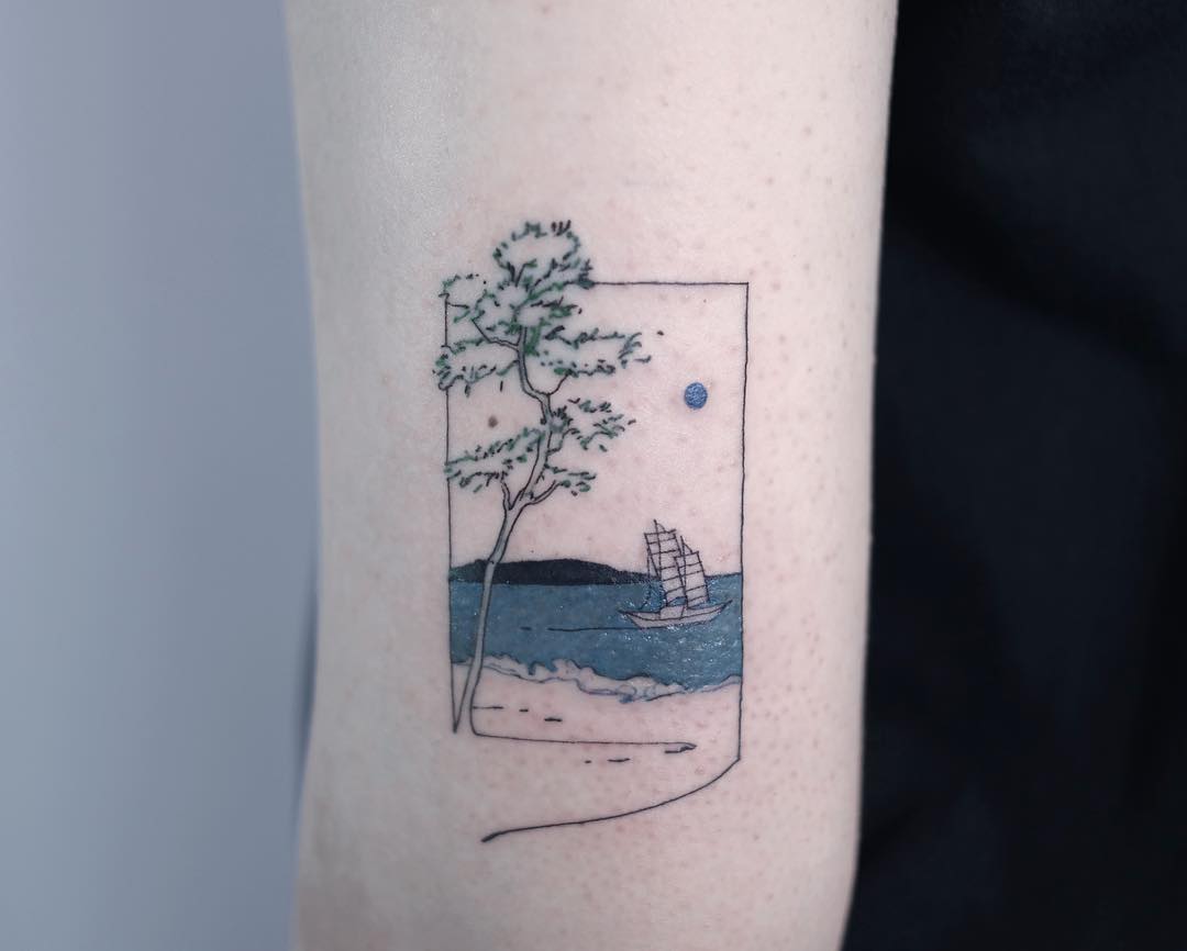 Minimalist shore landscape tattoo