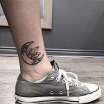 Moon and crystals tattoo on the ankle