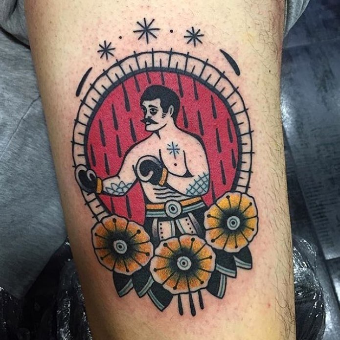 Neo traditional boxer tattoo