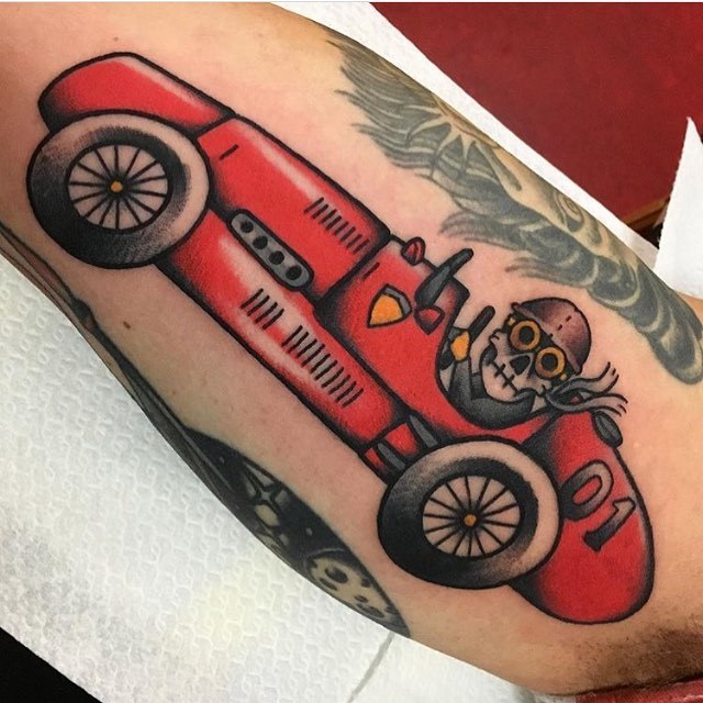 Old school racing car tattoo