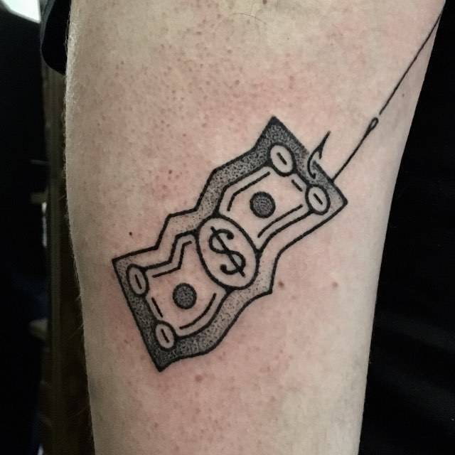 One dollar bill tattoo by adam sage