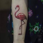 Polygonal flamingo tattoo