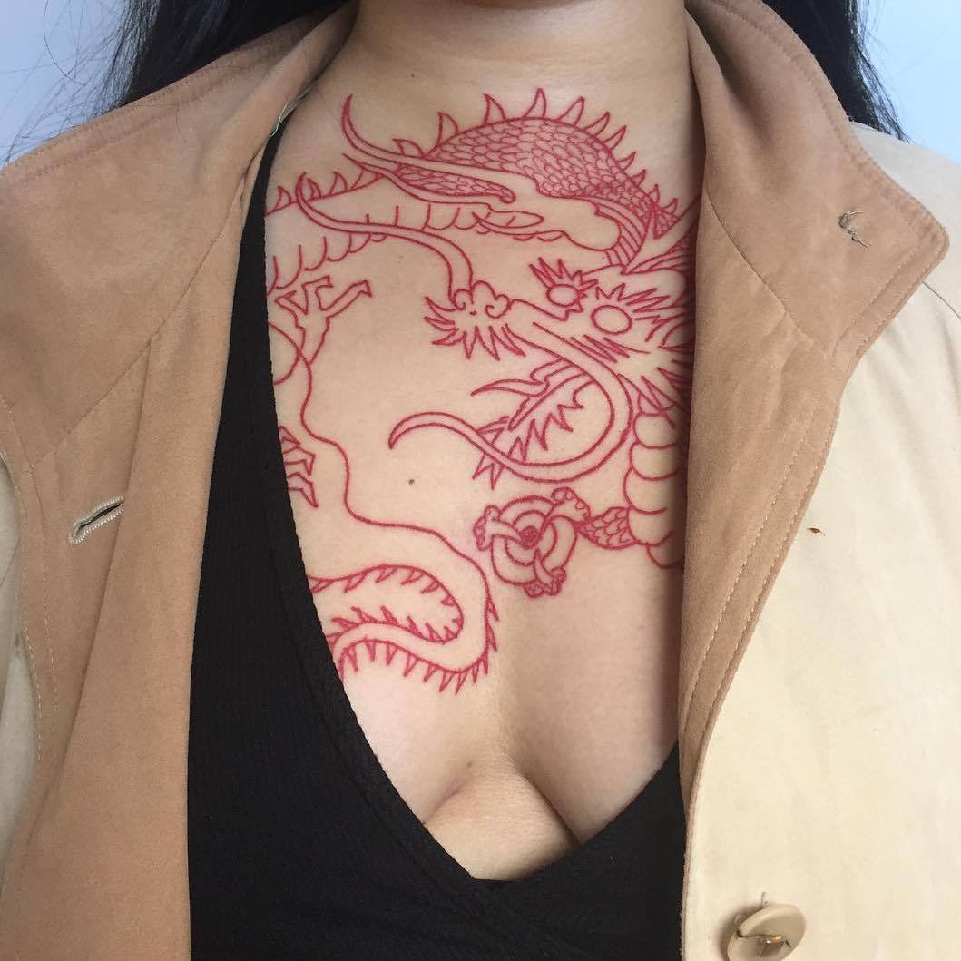 Red oriental style dragon tattoo