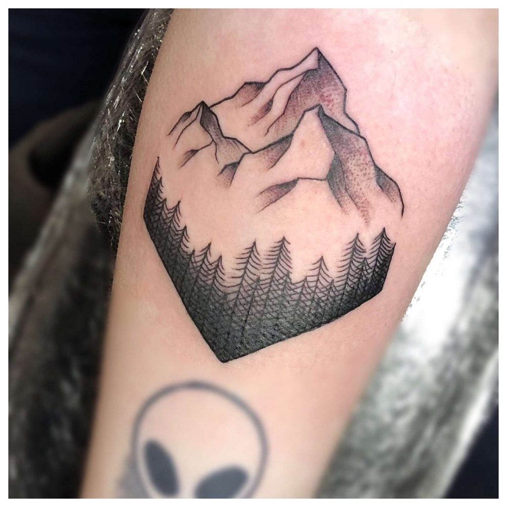 Geometric Mountain Tattoos : Black Ink Tattoos