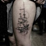Sailing ship tattoo on the thigh