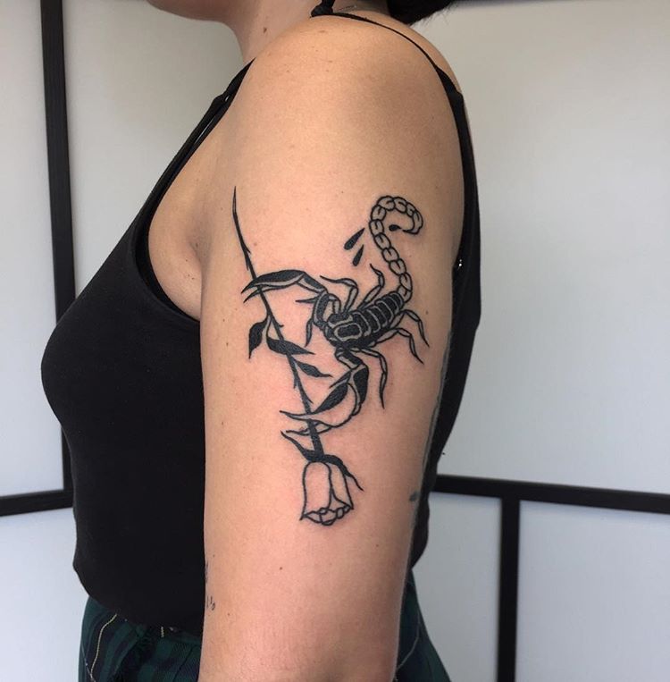 Scorpion and rose tattoo