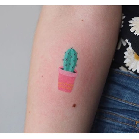 Tiny colorful cactus tattoo