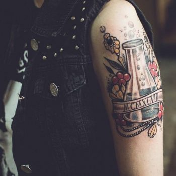 Traditional style potion flask tattoo