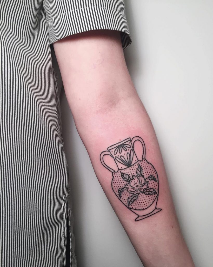 Vase tattoo on the forearm