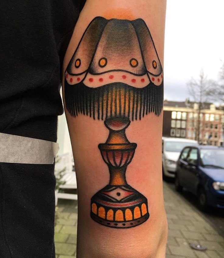 Vintage table lamp tattoo by jeroen van dijk