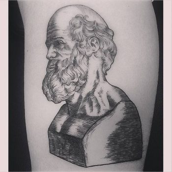 Woodcut hippocrate bust tattoo